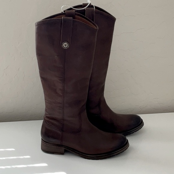 FRYE MELISSA BUTTON LUG TALL PULL ON BOOT in BROWN Sz 7 NWOT Msrp $358 - Picture 2 of 14
